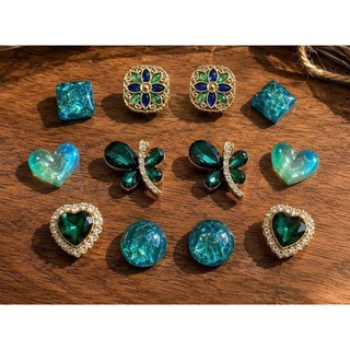 [CHARM CAO CẤP]  Set Charm Ngọc Lục Bảo Hoàng Gia Emerald Royal Collection Bướm Đính Đá Trái Tim Pha Lê Xanh Biển