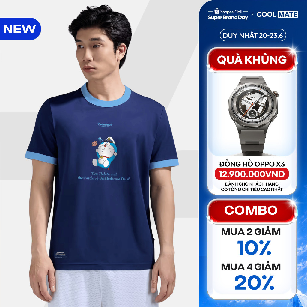 [MUA 4 GIẢM 20%][MỚI - BST DORAEMON]Áo thun nam nữ Tshirt Cotton Compact phối bo cổ IN Doraemon - Coolmate