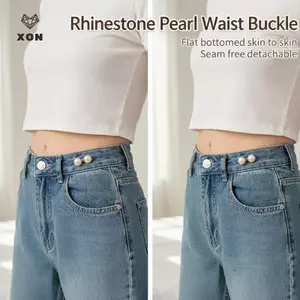 Thắt lưng ngọc trai ngọc trai đính đá có thể điều chỉnh Nút quần jean có thể tháo rời có thể tái sử dụng Dễ dàng phù hợp cho quần Denim Thắt chặt váy [Mina]