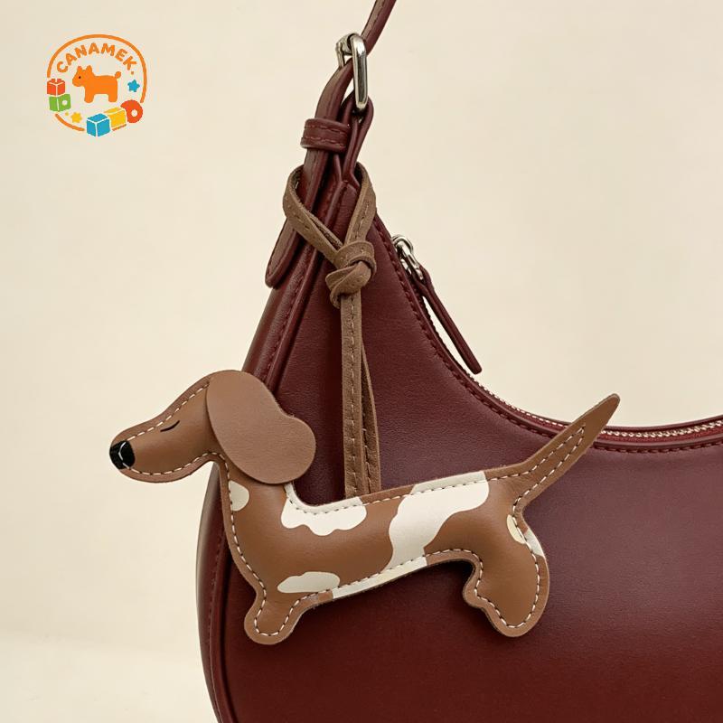CANAMEK Dachshund Chó Móc Khóa Dễ Thương Mặt Dây Chuyền Chó Con PU Da Chìa Khóa Phụ Kiện Túi Động Vật Quyến Rũ Chìa Khóa Trang Trí CSF