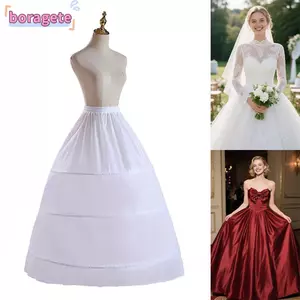 Váy lót BORAGETE Crinoline, Áo nỉ trắng 3 lỗ, Phụ kiện váy hoa dài