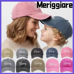 Mũ thêu mini MERIGGIARE mama, Mũ bóng chày dành cho cha mẹ và con cái thoáng khí có thể điều chỉnh, Mũ chống nắng ngoài trời bằng vải Cotton giặt cổ điển thời trang
