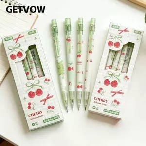 GETVOW 4 Cái / hộp Bút Chì Cơ Anh Đào, Bút Chì Tự Động Viết Mịn 0.5MM, Dễ Thương Với Tẩy Bút Chì Học Sinh Bền Đẹp Có Thể Xóa Được Đồ Dùng Văn Phòng Trường Học