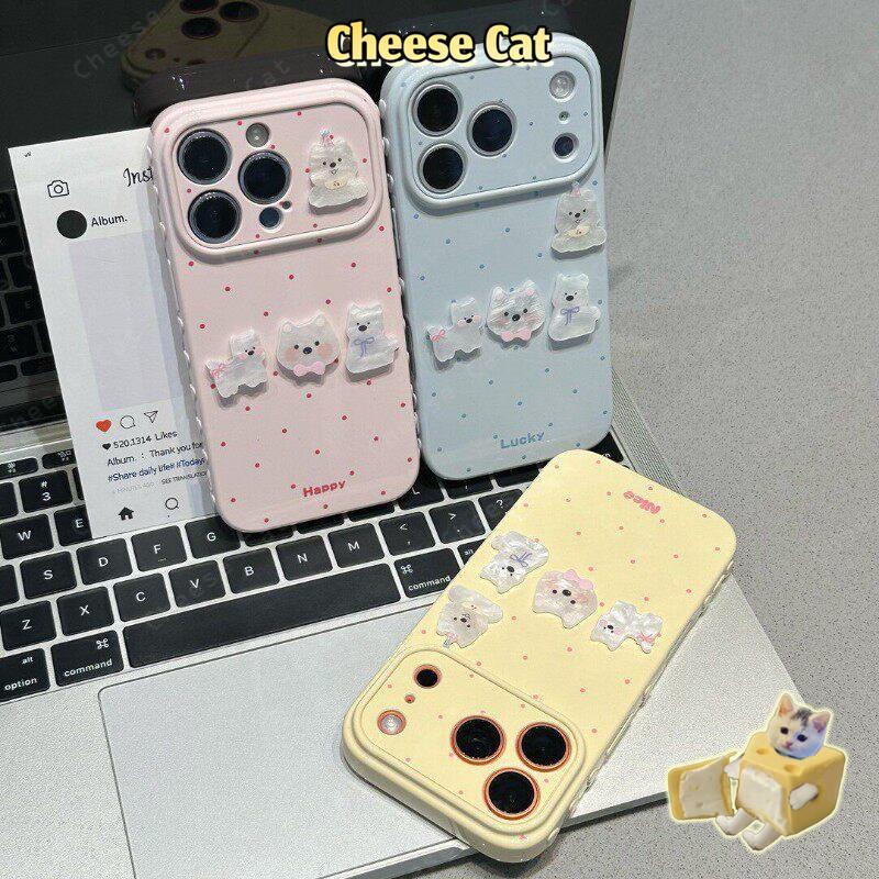 Ốp điện thoại hình cún con chấm bi dễ thương cho iPhone 17 11 12 13 14 15 Plus Xs Max XR 7 Plus 16 Pro Max