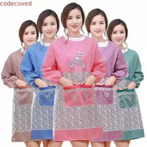 Tạp dề nhà bếp CODECOVED, Tạp dề nấu ăn dài tay chống bụi chống thấm nước, Yếm BBQ In vải Polyester chống dầu Quần áo nữ