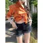 Quần Short Denim Nhỏ Mỹ Retro Rửa Slim-fit Co Giãn Phù Hợp Với Uốn Edge Bao hông Quần Nóng