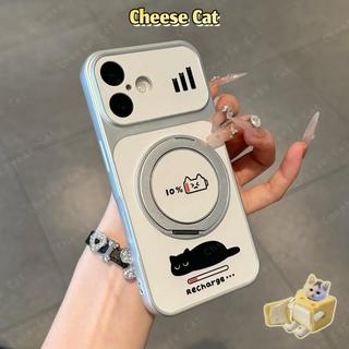 Cho iPhone 17 Pro Ốp điện thoại da mèo đen dễ thương có chân đế kim loại xoay cho iPhone 15 14 13 16 12 11 Pro Max Xs XR