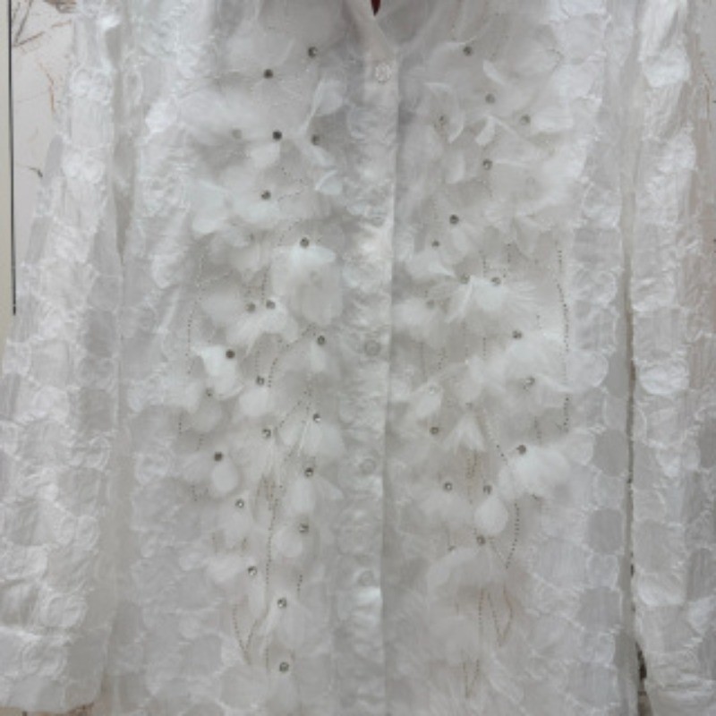 Áo sơ mi nữ ba chiều có ve áo Jacquard mới + Áo sơ mi dáng rộng đính đá dành cho nữ