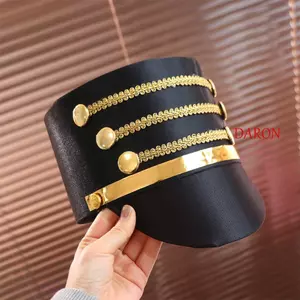 DARON Marching Band Hat, Gold Trim Strips Hat-nutcakes Drum Major Master Hats, Nam Nữ Cosplay Show Theo Chủ Đề Đảng Chụp Ảnh Người Lính Top Cap Performance