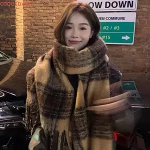 Khăn len kẻ sọc CODECOVED, Khăn choàng Cashmere mùa đông tua rua Mohair, Khăn choàng dài phong cách Hàn Quốc sang trọng cổ điển dành cho sinh viên