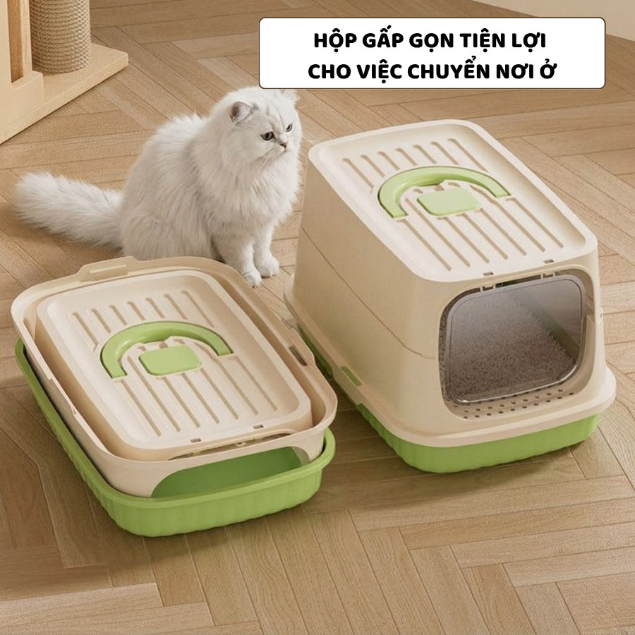 Nhà Vệ Sinh Cho Mèo Tặng Xẻng ENODA HOME, Thùng Cát Mèo Cửa Lật 2 Chiều Chống Văng Cát Kích Thước Lớn C110