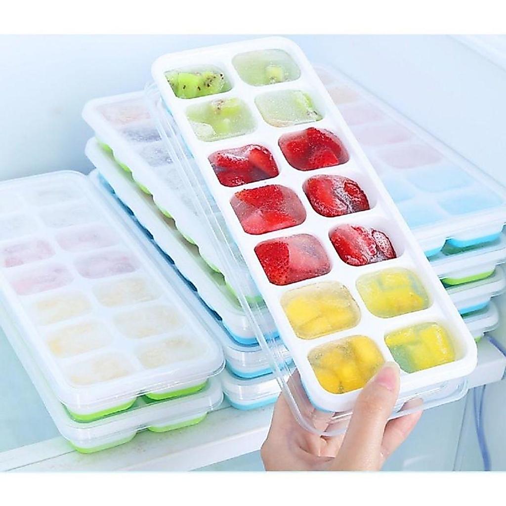 Khay Đá Có Nắp Đậy Silicon mỗi khay 14 Viên, dễ dàng lấy đá, an toàn tiện dụng