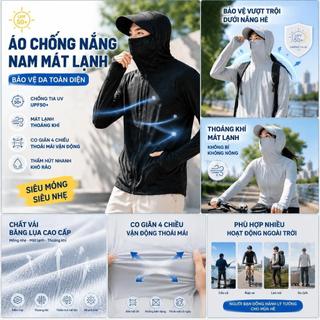 Áo chống nắng cao cấp dành cho nam giới, kiểu dáng thể thao.  Mát nhẹ, thoáng khí, Chống tia UV, Thiết kế nam tính