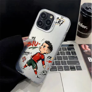 Ốp lưng iPhone Hoạt hình họa tiết Ronaldo phủ kim loại IMD iP 17 16 15 14 13 12 11 Pro Max Plus X Max 7 8 Plus Air