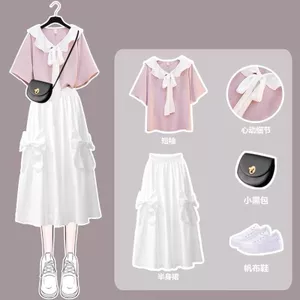 Preppy Phong Cách Phù Hợp Với Váy Nữ Sinh Viên Mùa Hè 2026 Phiên Bản Hàn Quốc Rời Tay Ngắn T + Siêu Cổ Tích Váy Trắng Bộ Đồ Hai Mảnh