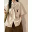 Mùa Hè Tay Ngắn Preppy Kẻ Sọc Mèo Dễ Thương Thêu Áo Sơ Mi Cổ Retro Top Rời Áo Sơ Mi