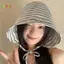 < Honeyba > Mũ Buet vành lớn có thể gập lại có dây cho nữ sọc Hàn Quốc Nữ Panama Bob Mũ ngư dân đi biển ngoài trời Đẹp