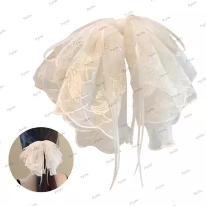 Kẹp Tóc Ren PYCOU, Kẹp Tóc Nơ Thanh Lịch Màu Trơn, Ren Pháp Ngọt Ngào Đa Năng Chiều Dài Trung Bình Kẹp Móng Vuốt Cá Mập Cho Nữ
