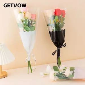 GETVOW 50 Chiếc Túi Đóng Gói Bó Hoa, Bao Bì Tay Nhựa Hoa Hồng Đóng Gói Túi, Dung Tích Lớn Trong Suốt Hoa Hồng Đơn Túi Bao Bì Ngày Lễ Tình Nhân