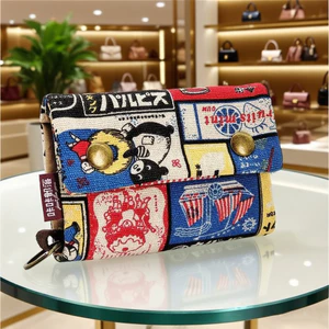 Hoạt Hình In Hình Ba Lần Ví Canvas Unisex Đựng Thẻ Tiền Giấy Hộp Đựng Chìa Khóa Ví Ngắn Đa Năng