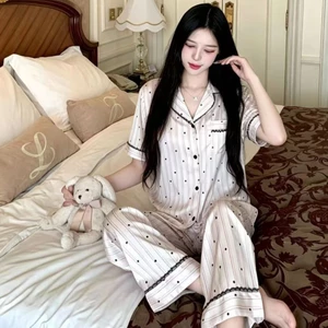 Phụ Nữ Sọc Chấm Bi Mở Phía Trước Loungewear Bộ Ba Mảnh Để Nghỉ ngơi Trong Nhà Ấm Áp Và Dịp Thường Ngày Tại Nhà Trong Mùa Ấm Áp