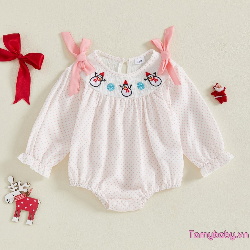 Bộ áo liền quần dài tay cổ tròn thêu cho bé gái