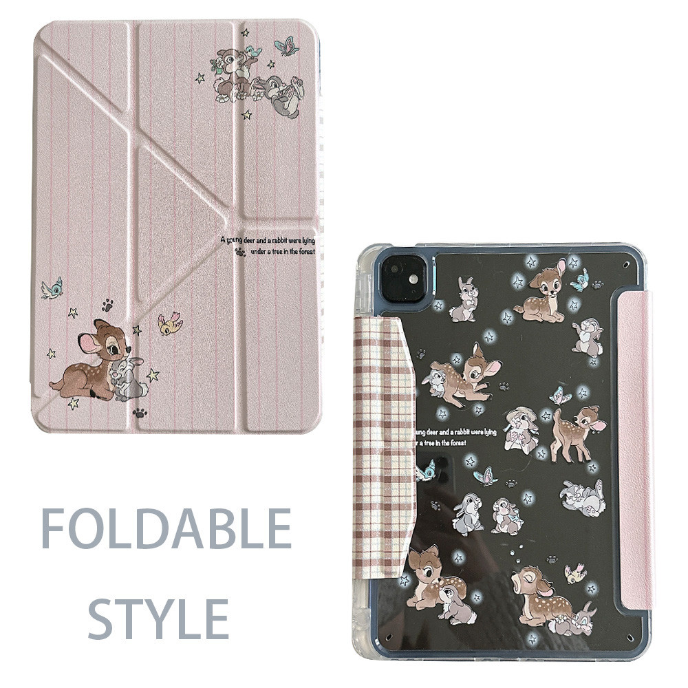Vỏ Có Thể Gập Lại Y Da Hươu Bunny Cho Mini6 Mini7 A17Pro IPad 5 6 7 8 9 10 11 A16 Air 2 3 4 5 6 Air 11 M2 M3 Pro10.5 Pro11 2018 2020 2021 2022 M4 Pro13 2024 Bút Chì Khe cắm