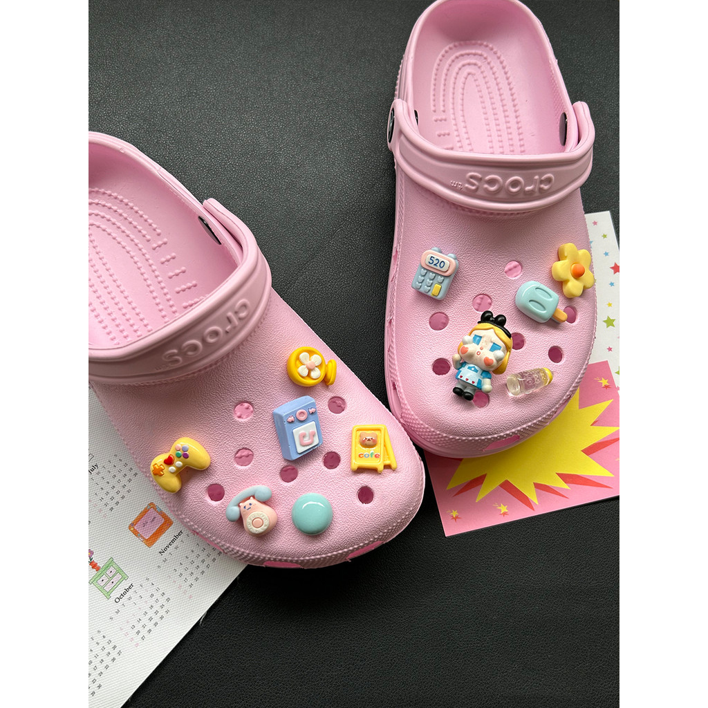 POP MART Phụ kiện khóa hoa cho Crocs cao cấp, màu xanh, có thể tháo rời, phù hợp giày lỗ