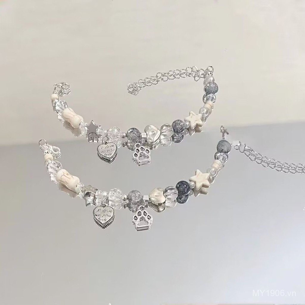 Vòng Tay Nữ Hình Ngôi Sao Mèo Con Móng Vuốt Xương, Đính Hạt Phù Hợp Cho Bạn Gái