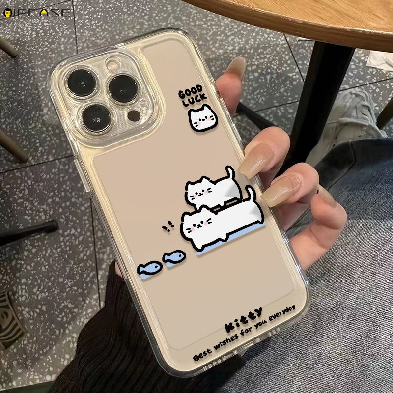 Dành Cho Redmi K80 K70 K70E K60 K60E K50 K40 K40S K30 K30S K30i Pro Ultra 5G 4G Vỏ Điện Thoại Ngộ nghĩnh chồng lên nhau Mèo Trắng Mèo Cá Hoạt Hình Dễ Thương Trong Suốt Vỏ Mềm Ốp Lưng