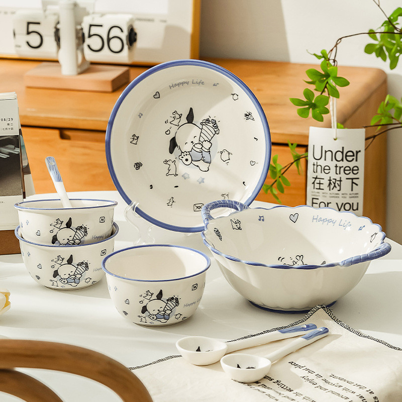 Hoạt Hình Dễ Thương Bộ Đĩa Đĩa Hộ Gia Đình Bát Gốm Cặp Đôi Sáng Tạo Mì Ăn Liền Bát Gốm Bộ Đồ Ăn