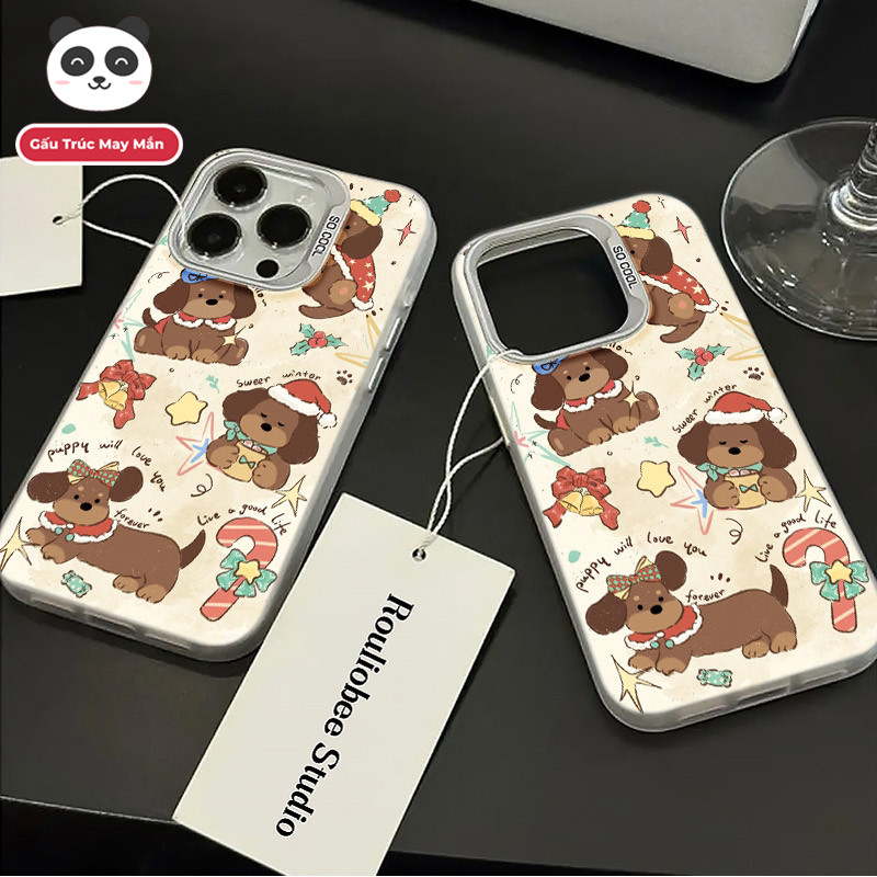 Ốp Lưng iPhone Hình Cún Nâu Giáng Sinh Dễ Thương - Tương Thích 16/15/14/13/12/11 Pro Max, XS Max, X