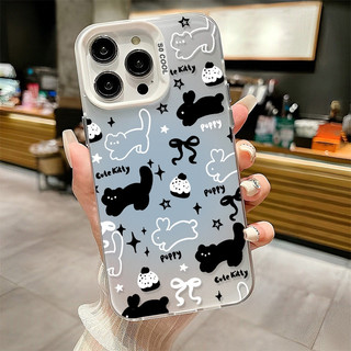 Ốp Lưng iPhone Mèo Đen & Thỏ Trắng Công Nghệ IMD| Tương Thích iPhone 16/15/14/13/12/11 Pro Max/XR/XS Max