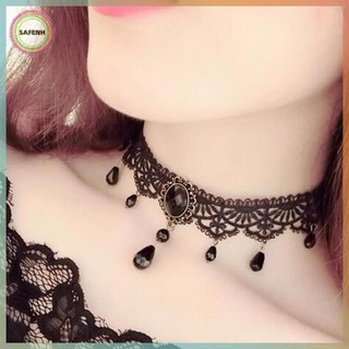 Safenh Choker Pha lê đen Vintage Victoria,Style Steampunk cho Nữ