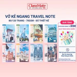 Combo 4 Vở Kẻ Ngang TRAVEL NOTE 70GSM Khổ B5 80/120 Trang Bìa Cán Vân, Vở Cho Học Sinh Viết Bút Gel Không Thấm -AT
