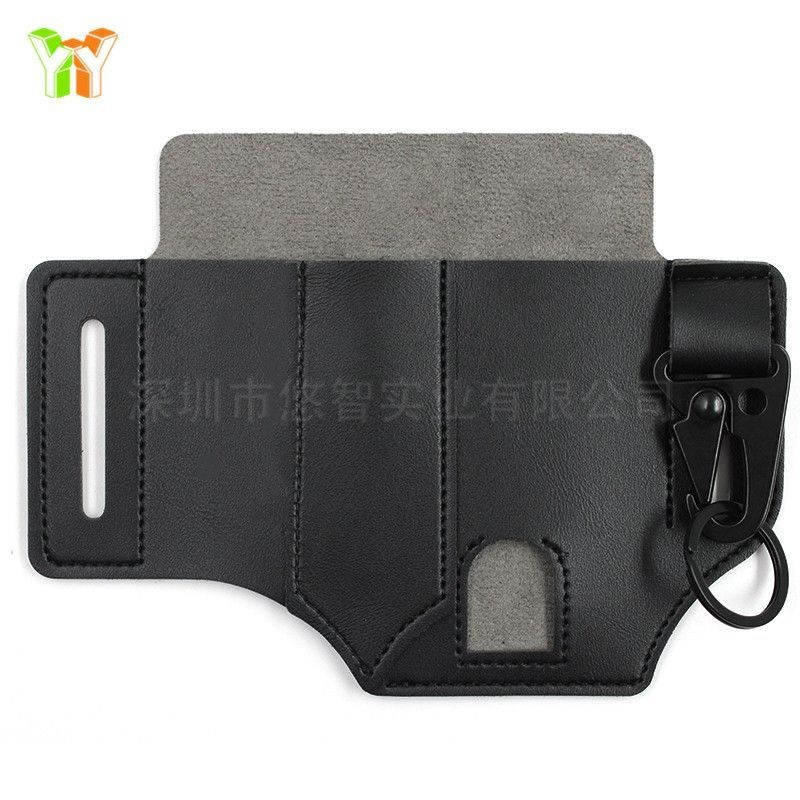 Ngoài Trời Retro Da Eo Túi Đa Năng EDC Dụng Cụ Đa Năng Lưu Trữ Dao Đèn Pin Kép Sử Dụng Màu Đen