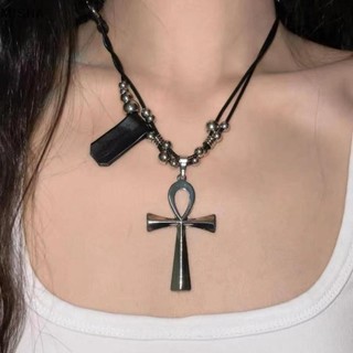 Misa Y2K Retro Kim Loại Chữ Thập Mặt Dây Chuyền Vòng Cổ Cho Nữ Cô Gái Punk Gothic Dây Đen Dài Áo Len Dây Xích Thời Trang Trang Trang Sức Quà Tặng