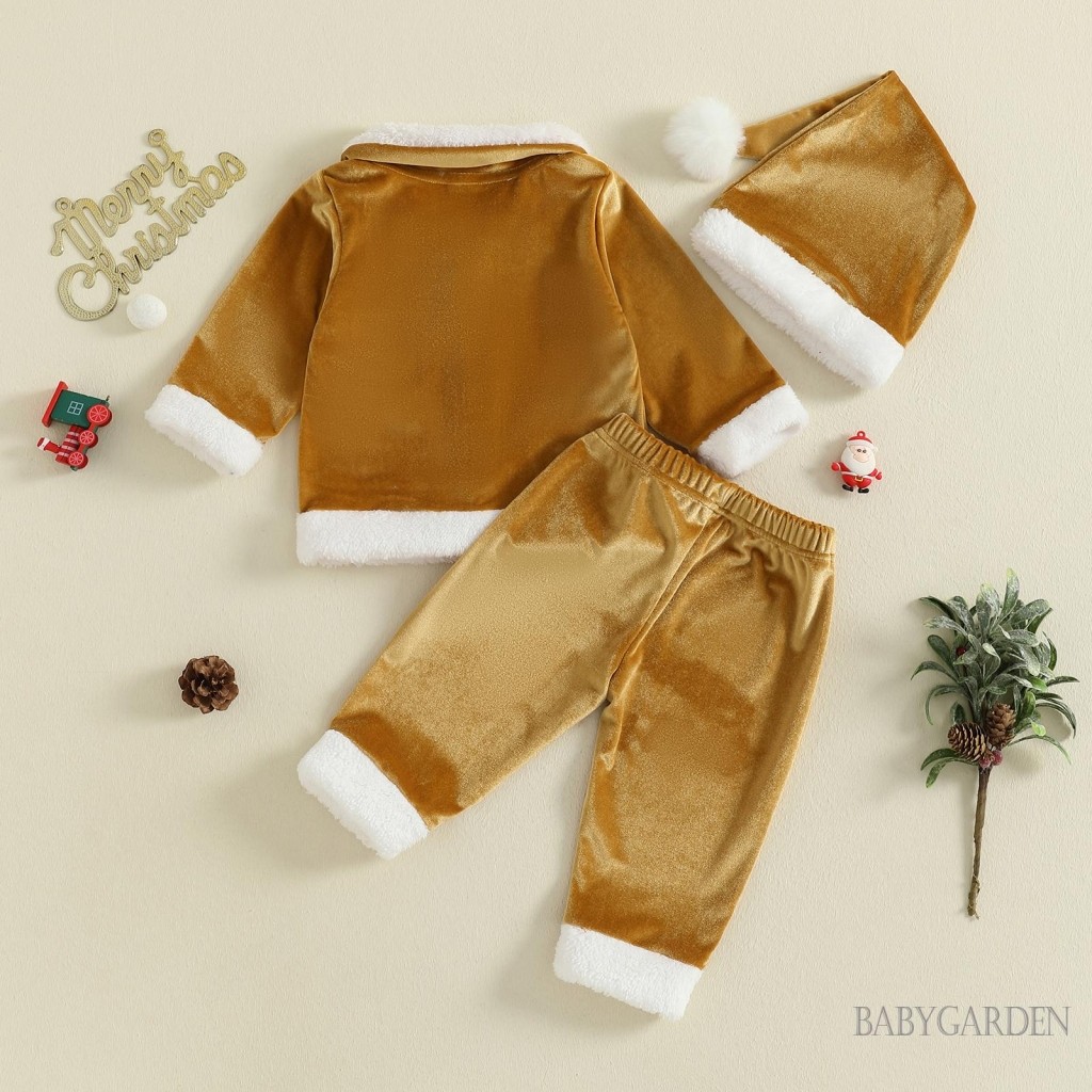 Tập Đi Bé Gái Bé Trai Bộ Giáng Sinh Tay Dài Ve Áo Nút Xuống Áo + Quần Eo Co Giãn Trang Phục Ông Già Noel