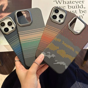 Ốp Điện Thoại Sợi Carbon Từ Tính Cho iPhone 12 13 14 15 16 pro max plus Frosted Kevlar Grain Siêu Mỏng PC Chống Sốc Vỏ Bảo Vệ