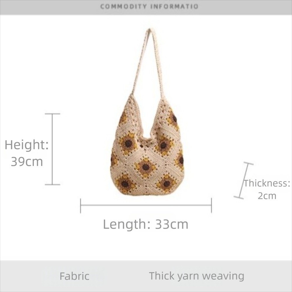 Túi Tote Móc GUSTAVA, Túi Đeo Vai Dệt Phong Cách Nghệ Thuật Móc Tay, Sợi Móc Vintage Nhìn Rỗng Thiết Kế Họa Tiết Bohemian Túi Hoa Rỗng Sử Dụng Bãi Biển
