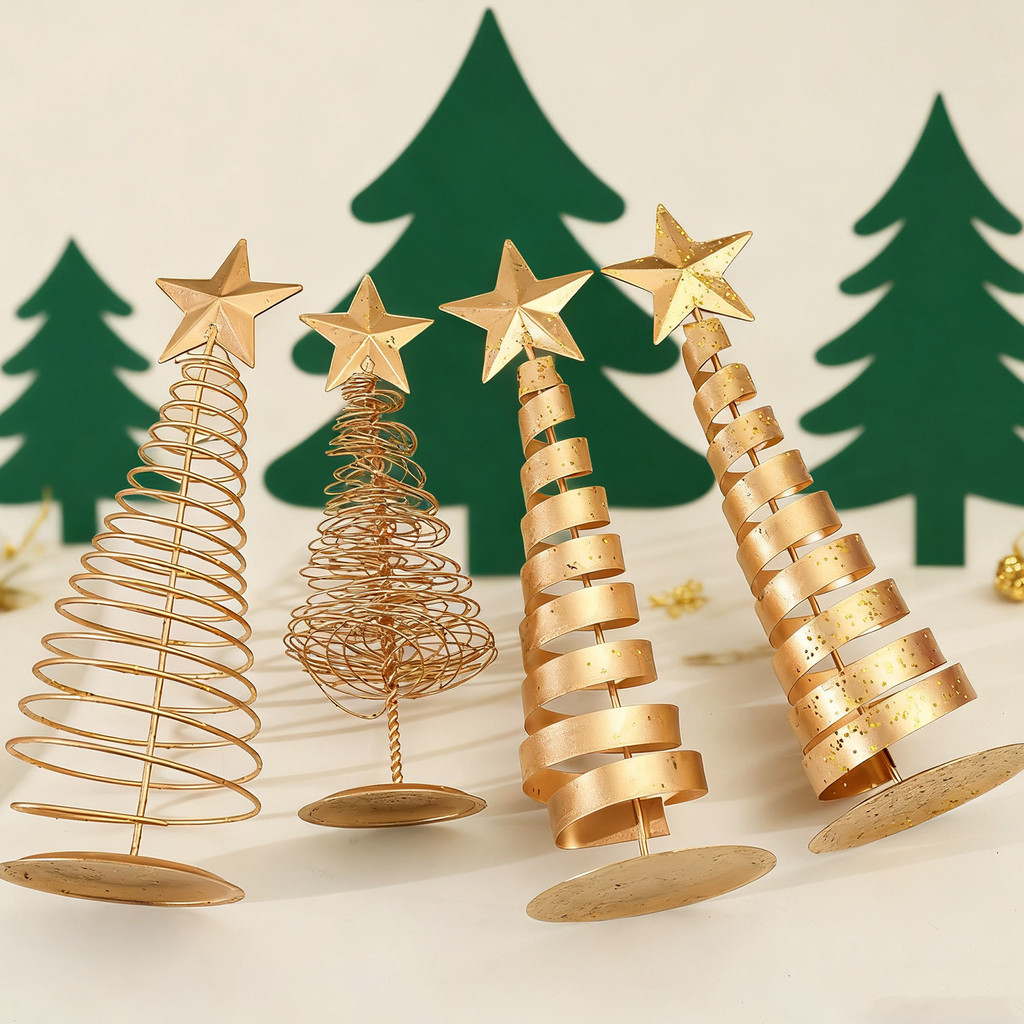 Trang trí cây thông Noel bằng sắt vàng Phong cách cổ điển Bắc Âu, Trang trí chống gỉ có thể gập lại cho bữa tiệc văn phòng tại nhà, 3 kiểu có sẵn Không lắp ráp