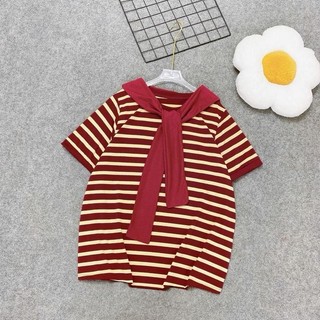 Áo Bigsize Nữ Thun Kẻ Sọc Ngang Co Giãn Kèm Khăn Thủy Thủ Xinh Xắn Chất Cotton Mềm Mát Từ 50 Đến 95kg - A308