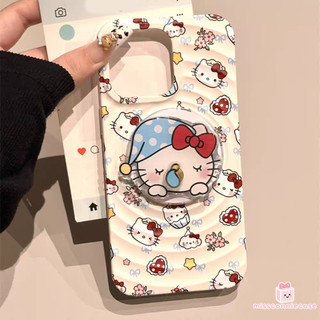 Ốp Lưng Cho Iphone 17 16 14 12 15 11 13 Pro Max Air 16 15 14 Plus 7Plus XR XS X Max Ngủ Hoạt Hình Dễ Thương HelloKitty Bowknot Sóng Sang Trọng Sạc Từ Tính Bìa Mềm