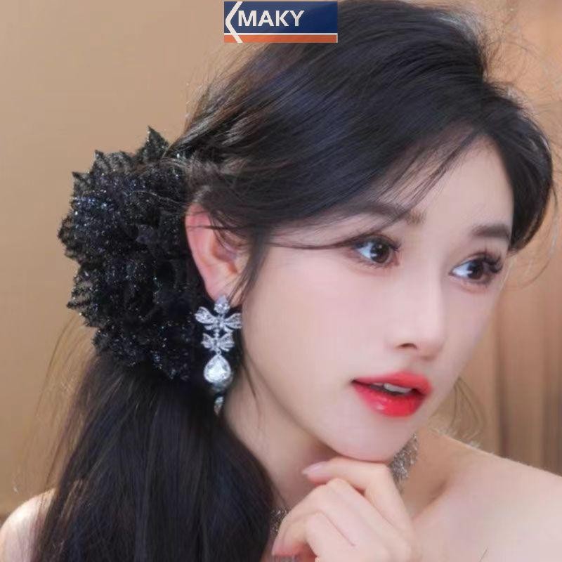 Onetimingcool Thời Trang Lưới Đen Hoa Nữ Đuôi Ngựa Kẹp Mũ Đội Đầu Tính Khí Hoa Vuốt Tóc Mũ Phụ Kiện Tóc VN