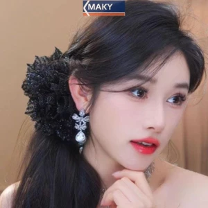 Onetimingcool Thời Trang Lưới Đen Hoa Nữ Đuôi Ngựa Kẹp Mũ Đội Đầu Tính Khí Hoa Vuốt Tóc Mũ Phụ Kiện Tóc VN