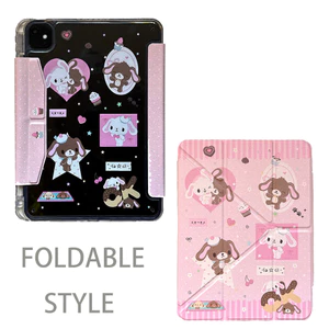 Vỏ Cứng Y Gấp Da Hồng Bunny Cho Mini6 Mini7 A17Pro IPad 5 6 7 8 9 10 11 A16 Air 2 3 4 5 6 7 Air 11 M2 M3 Pro10.5 Pro11 2018 2020 2021 2022 M4 Pro13 2024 Khe cắm bút chì