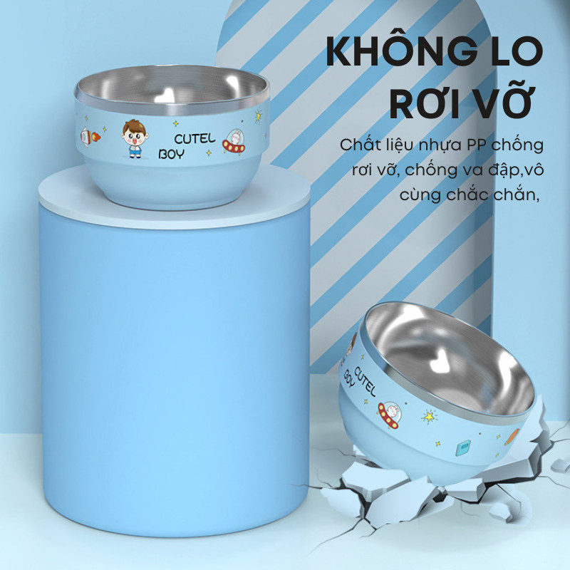 Bát Trẻ Em Inox 316 KOOBEE 450ml | Bát Ăn Dặm Chống Vỡ Nhựa PP Cách Nhiệt An Toàn Cho Bé | 327