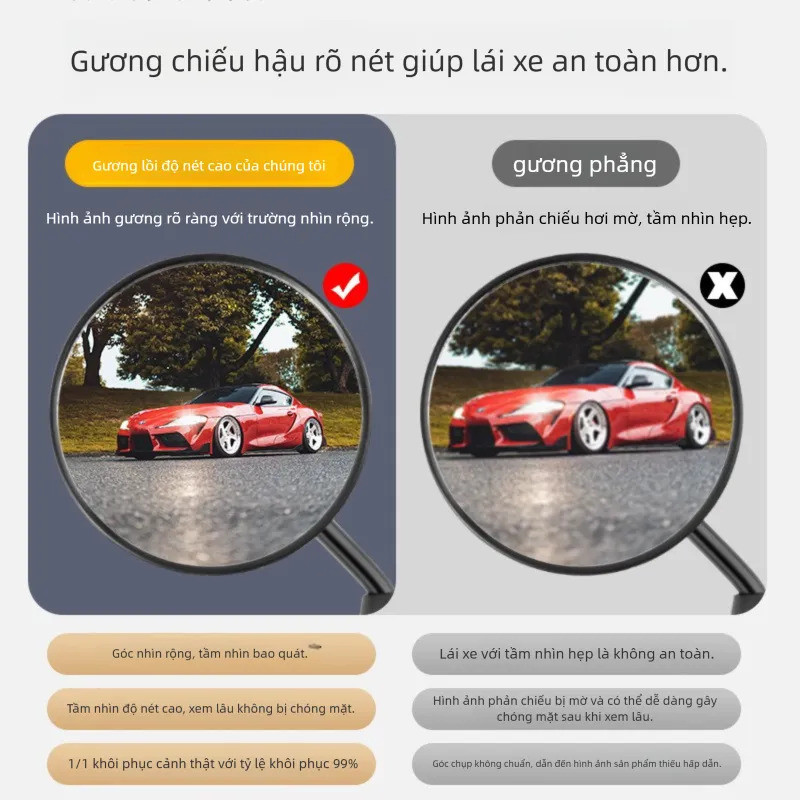 1 Cặp Gương Xe Máy Ngắn Xoay 360 Độ, Thiết Kế Gương lồi, Thích Hợp Cho Xe Điện, Xe Đạp, Gương Xe Máy