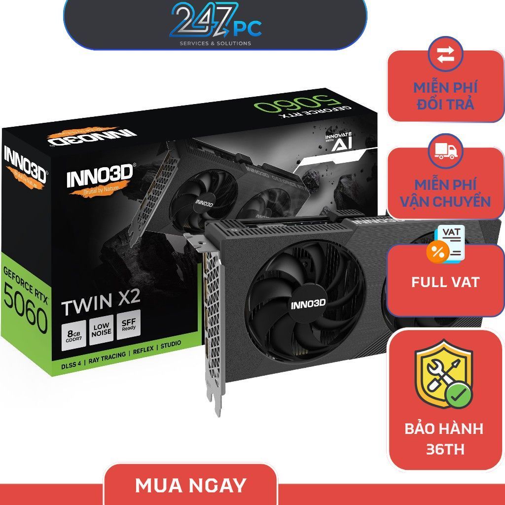 Card Màn Hình INNO3D GeForce RTX 5060 TWIN X2 8G GDDR7  - NEW - Bảo hành 36 Tháng | BigBuy360 - bigbuy360.vn