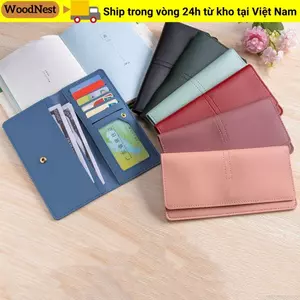 Ví da nữ WOODNEST, Ví mỏng nữ bằng da PU màu trơn, Ví đựng tiền xu dung tích lớn tối giản dành cho nữ